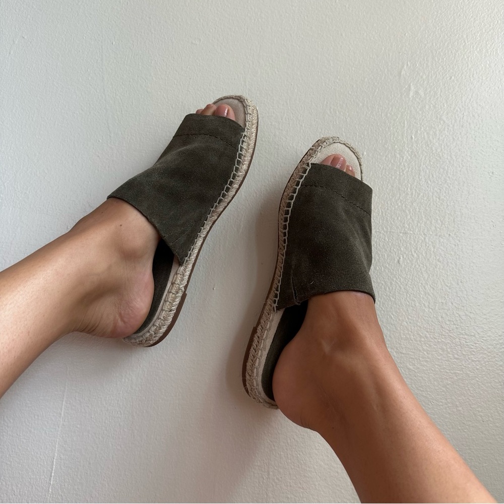 Splendid Olive Green Suede Espadrille Slide Sandals